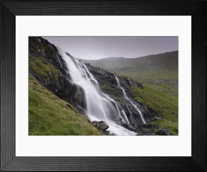 Framed Print : Waterfall, Laksa river near Hellur, Eysturoy Island, Faroe Islands (Faroes)