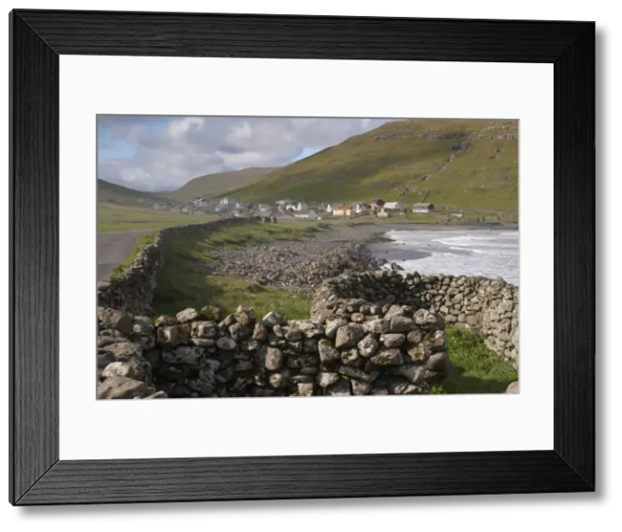 Framed Print : Dry stone walls and village of Husavik, Sandoy, Faroe Islands (Faroes), Denmark, Europe Framed Print : Dry stone walls and village of Husavik, Sandoy, Faroe Islands (Faroes), Denmark, Europe