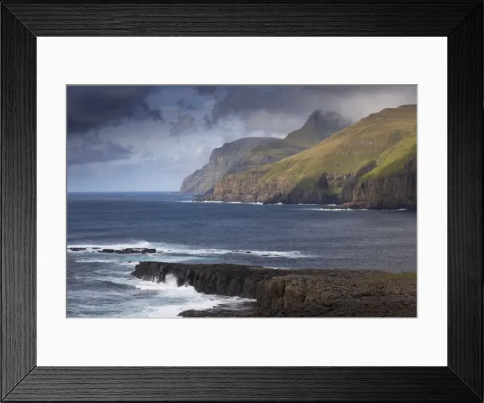 Framed Print : Sea cliffs and surf near Famjin (Logvatangi, Brimnestangi), on Suduroy west coast Framed Print : Sea cliffs and surf near Famjin (Logvatangi, Brimnestangi), on Suduroy west coast