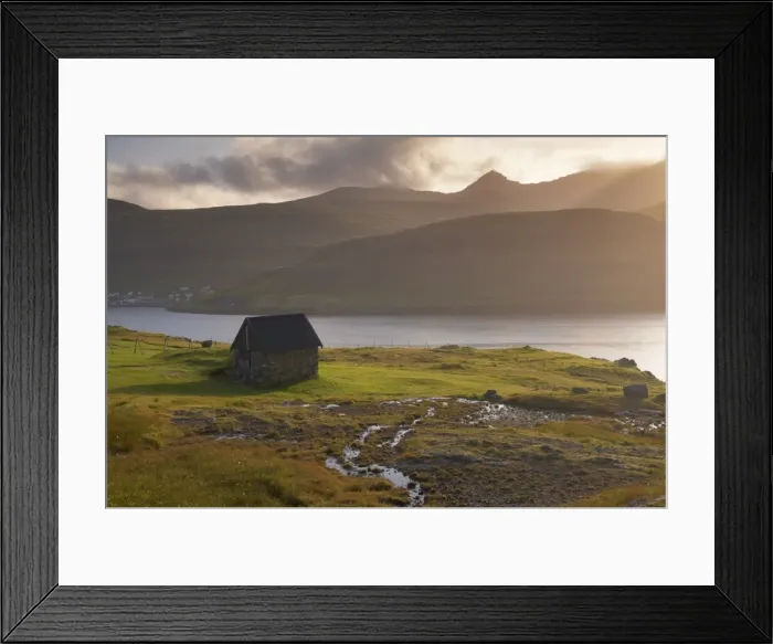Framed Print : Streymoy mountains seen across Sundini sound, from near Eidi, on the north-west tip of Eysturoy Framed Print : Streymoy mountains seen across Sundini sound, from near Eidi, on the north-west tip of Eysturoy