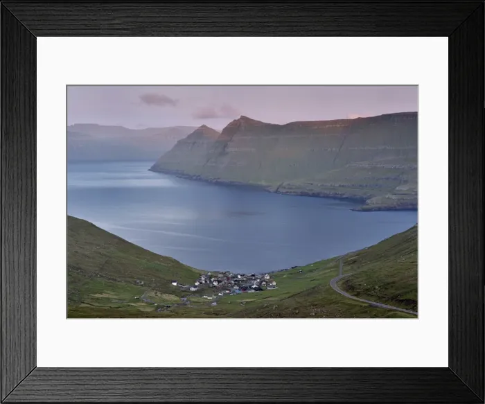 Framed Print : Funningur in Funningsfjordur, with view on Eysturoy and Kalsoy (in the distance) steep hills Framed Print : Funningur in Funningsfjordur, with view on Eysturoy and Kalsoy (in the distance) steep hills