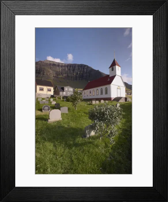 Framed Print : Church and village of Kunoy, located on the west coast of the island Kunoy Framed Print : Church and village of Kunoy, located on the west coast of the island Kunoy