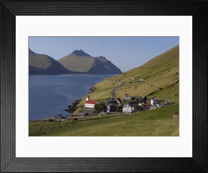 Framed Print : Village of Kunoy, located on the west coast of the island Kunoy, impressively surrounded by high mountains, Kunoy Island, Nordoyar, Faroe Islands (Faroes) Framed Print : Village of Kunoy, located on the west coast of the island Kunoy, impressively surrounded by high mountains, Kunoy Island, Nordoyar, Faroe Islands (Faroes)