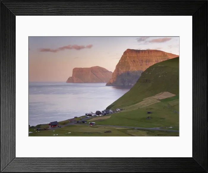 Framed Print : Village of Trollanes on Kalsoy, with view of Kunoy and Vidoy high cliffs of Kunoyarnakkur Framed Print : Village of Trollanes on Kalsoy, with view of Kunoy and Vidoy high cliffs of Kunoyarnakkur