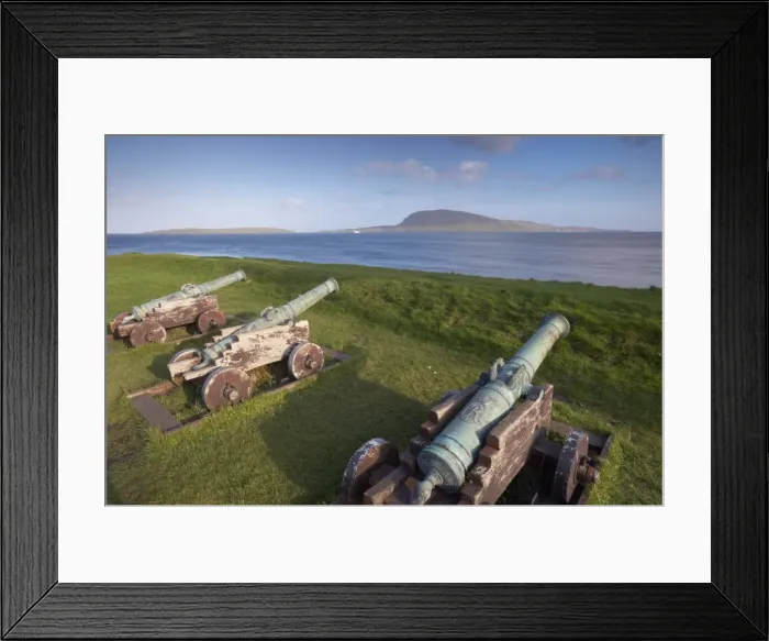 Framed Print : Skansin fort, old fort guarding Torshavn and its harbour, with old brass cannons Framed Print : Skansin fort, old fort guarding Torshavn and its harbour, with old brass cannons