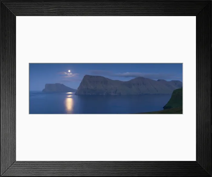 Framed Print : Moonrise on Kunoy and Vidoy headlands across Kalsoyarfjordur, from Kalsoy Island