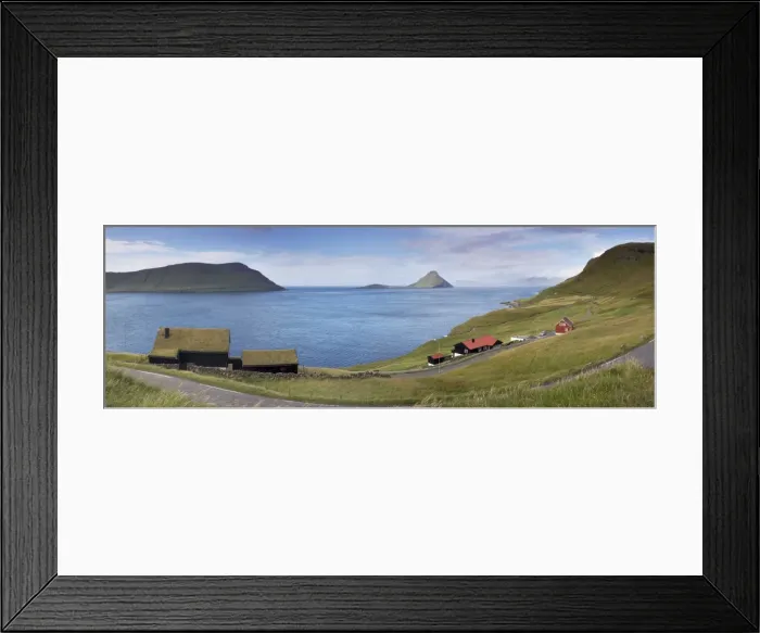 Framed Print : Panoramic view of Velbastadur village, turf-roofed houses, Hestfjordur Framed Print : Panoramic view of Velbastadur village, turf-roofed houses, Hestfjordur