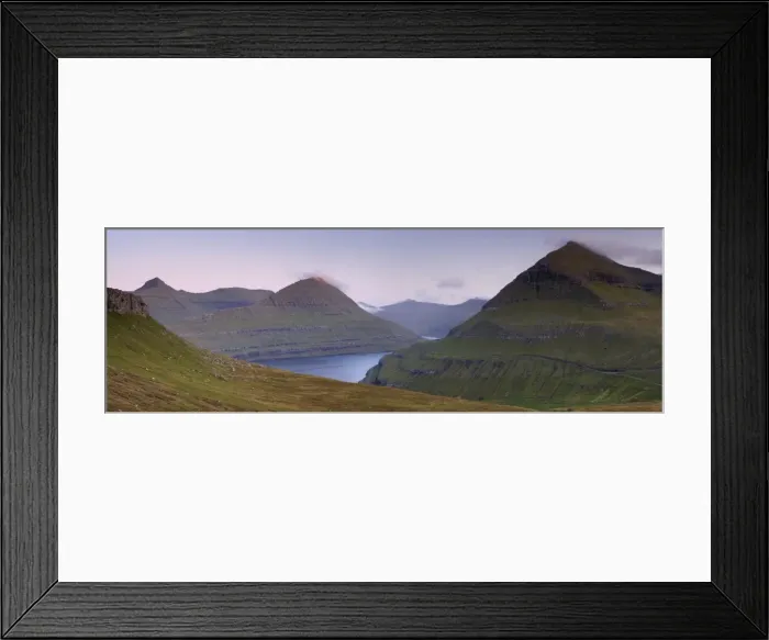 Framed Print : Panoramic view of Eysturoy hills from near Funningur, Husafjall at 895m high on the right Framed Print : Panoramic view of Eysturoy hills from near Funningur, Husafjall at 895m high on the right