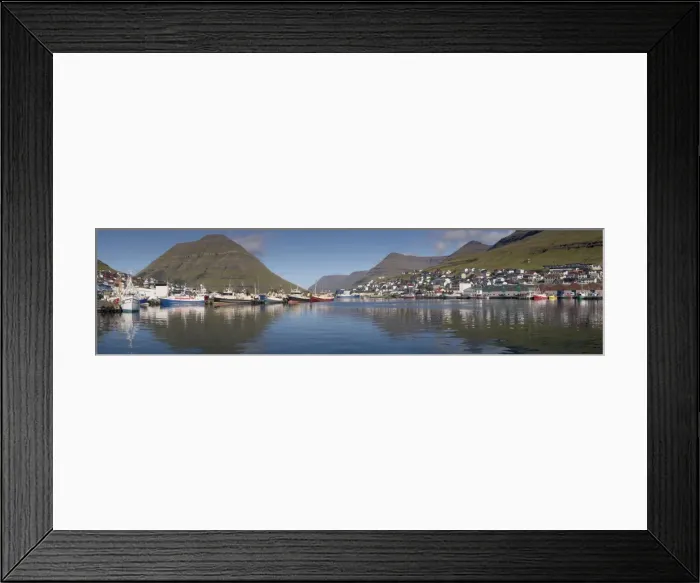 Framed Print : Panoramic view of Klaksvik, fishing boats and harbour, second largest town in the Faroes Framed Print : Panoramic view of Klaksvik, fishing boats and harbour, second largest town in the Faroes