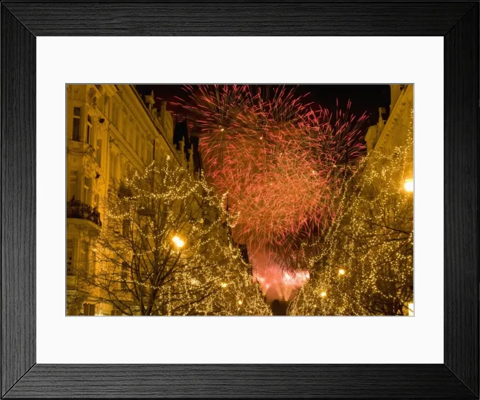 Framed Print : Christmas lights on trees and 19th century houses along Parizska Street Framed Print : Christmas lights on trees and 19th century houses along Parizska Street