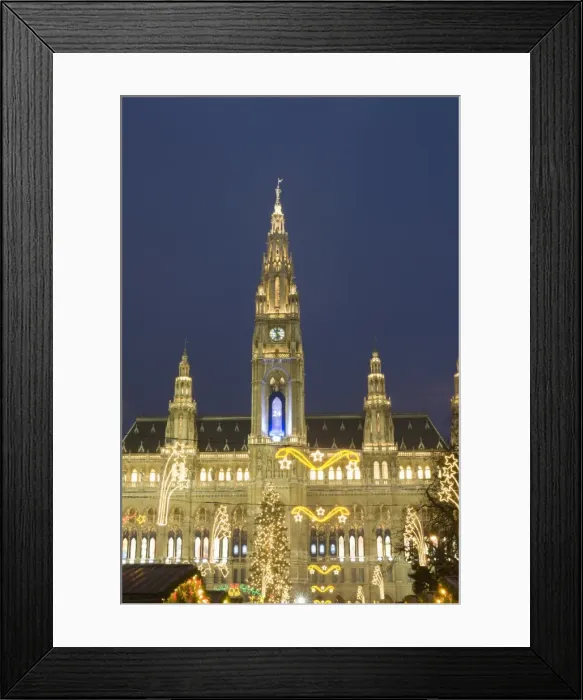 Framed Print : Rathaus (Town Hall) with Christmas decorations at Rathausplatz at twilight Framed Print : Rathaus (Town Hall) with Christmas decorations at Rathausplatz at twilight