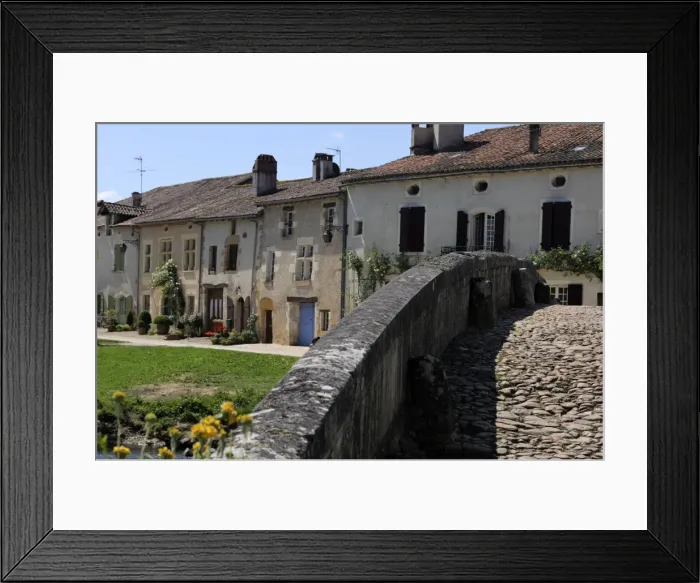 Framed Print : Street of medieval houses viewed from the cobbled Gothic bridge, St. Jean de Cole Framed Print : Street of medieval houses viewed from the cobbled Gothic bridge, St. Jean de Cole