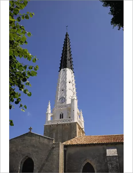 Distinctive black and white church tower, Ars-en-Re, Ile de Re, Charente Maritime