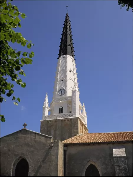 Distinctive black and white church tower, Ars-en-Re, Ile de Re, Charente Maritime