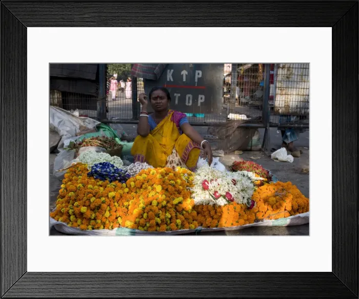 Framed Print : Market woman selling flowers, Kalighat, Kolkata, West Bengal, India, Asia Framed Print : Market woman selling flowers, Kalighat, Kolkata, West Bengal, India, Asia