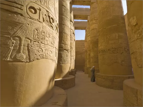 Hieroglyphics on great columns in the Temple of Karnak near Luxor, Thebes