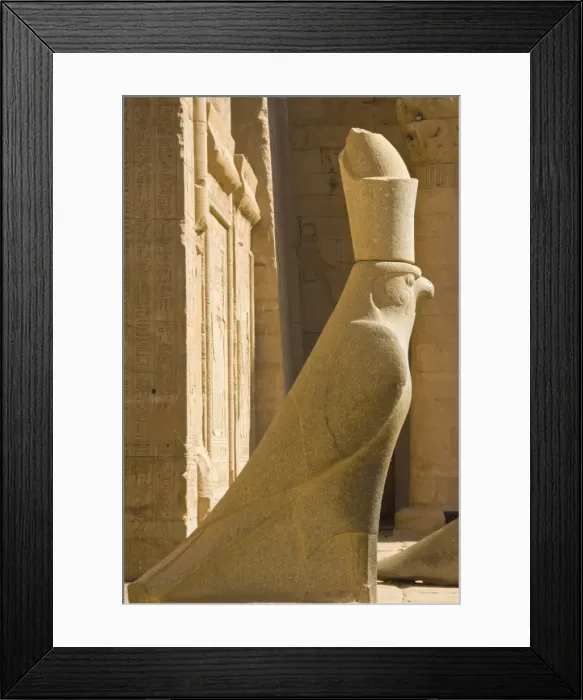 Framed Print : Statue of Horus the falcon outside the doorway to the sandstone Temple of Horus at Edfu Framed Print : Statue of Horus the falcon outside the doorway to the sandstone Temple of Horus at Edfu
