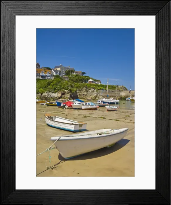 Framed Print : Small fishing boats and yachts at low tide, Newquay harbour, Newquay, Cornwall Framed Print : Small fishing boats and yachts at low tide, Newquay harbour, Newquay, Cornwall
