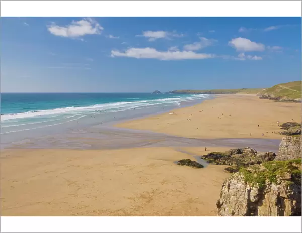 Long beach and coastline, Perranporth, North Cornwall, England, United Kingdom, Europe