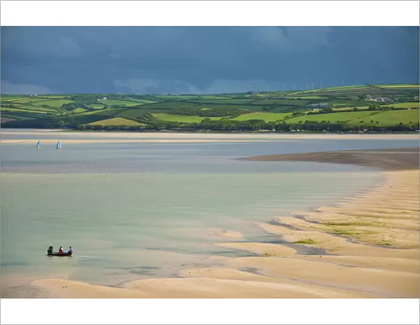 Small boats in the River Camel estuary near the Town bar sand bar, Padstow
