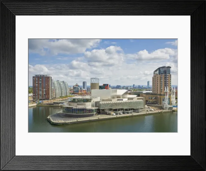 Framed Print : View across the Lowry Centre, apartments and new building construction work at Salford Quays Pier 8 Framed Print : View across the Lowry Centre, apartments and new building construction work at Salford Quays Pier 8
