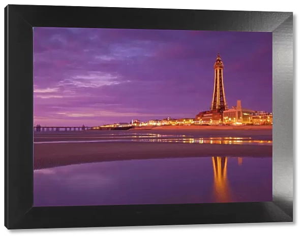 Blackpool Illuminations at sunset, Blackpool, Lancashire, England, United Kingdom
