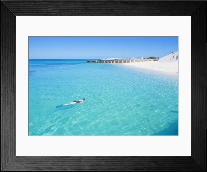 Framed Print : Person snorkelling near tropical beach, Dry Tortugas National Park, Florida Framed Print : Person snorkelling near tropical beach, Dry Tortugas National Park, Florida