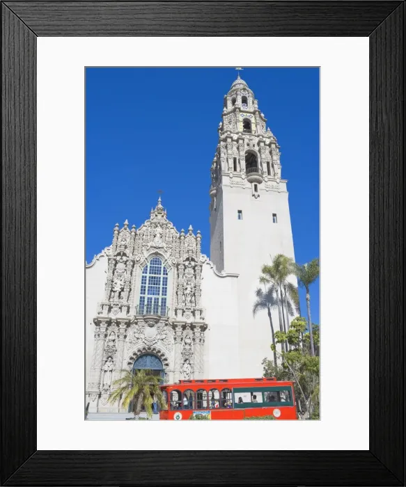 Framed Print : San Diego tram driving past the Museum of Man, San Diego, California, United States of America Framed Print : San Diego tram driving past the Museum of Man, San Diego, California, United States of America