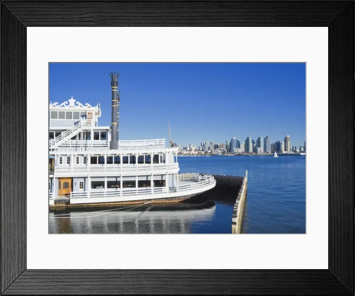 Framed Print : Old Ferry and city skyline, San Diego, California, United States of America Framed Print : Old Ferry and city skyline, San Diego, California, United States of America