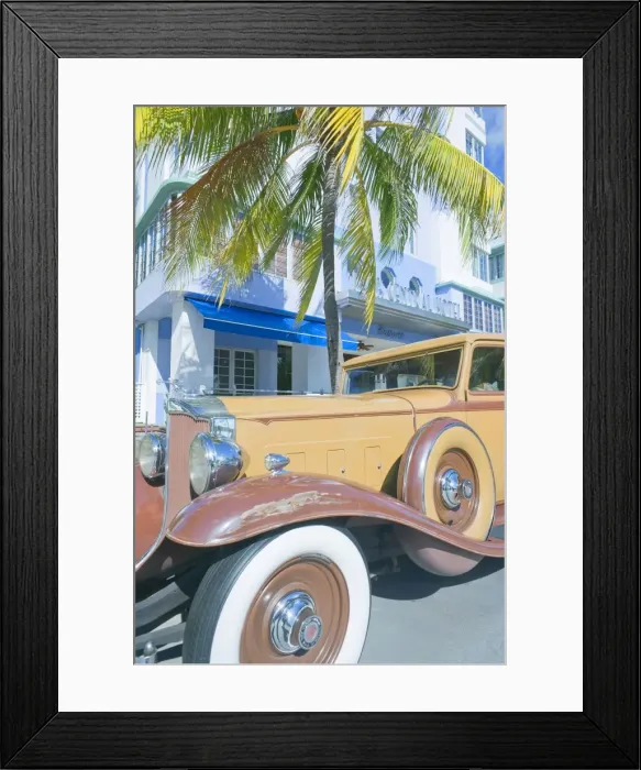 Framed Print : Vintage car by art deco building, Ocean Drive, Art Deco District, South Beach Framed Print : Vintage car by art deco building, Ocean Drive, Art Deco District, South Beach