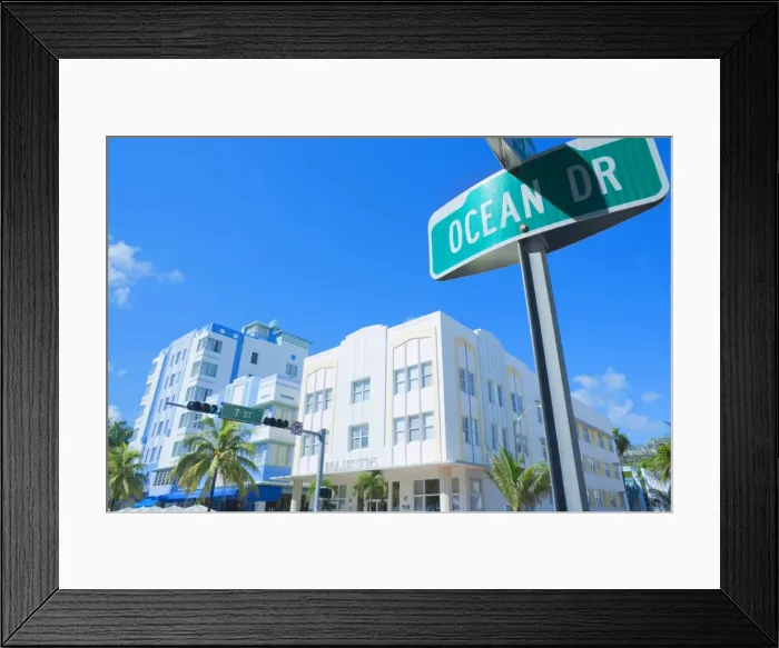 Framed Print : Buildings and street sign on Ocean Drive, Art Deco District, South Beach Framed Print : Buildings and street sign on Ocean Drive, Art Deco District, South Beach