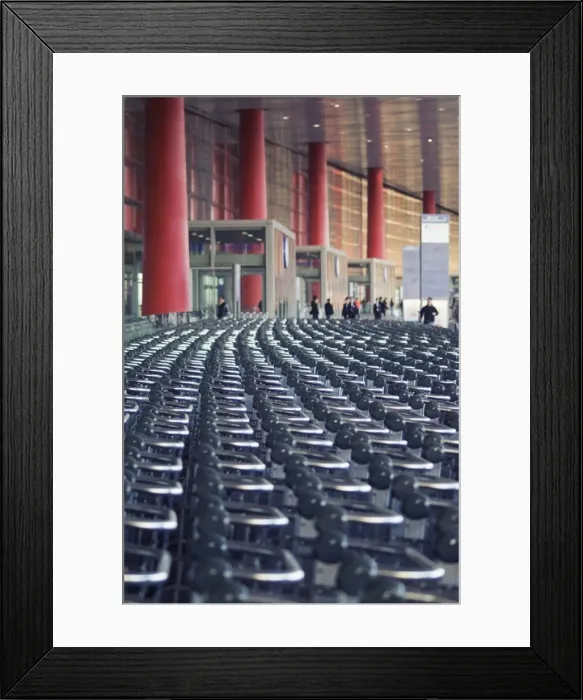 Framed Print : Hundreds of trolleys at Beijing Capital Airport, part of the new Terminal 3 building opened February 2008, second largest building in the world, Beijing Framed Print : Hundreds of trolleys at Beijing Capital Airport, part of the new Terminal 3 building opened February 2008, second largest building in the world, Beijing