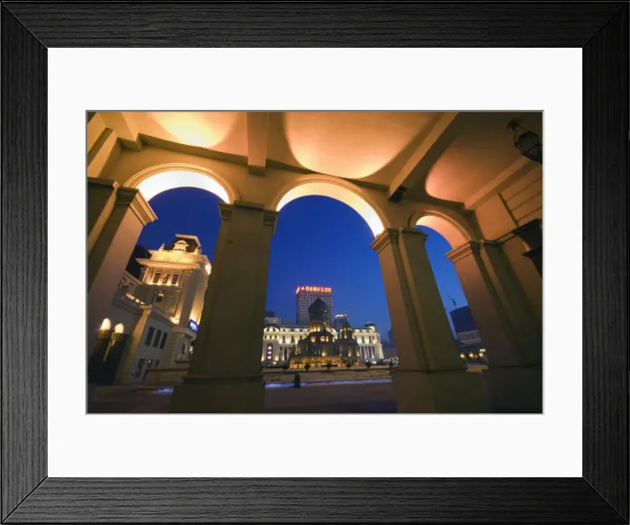 Framed Print : St. Sophia Russian Orthodox Church seen through arches illuminated at night Framed Print : St. Sophia Russian Orthodox Church seen through arches illuminated at night