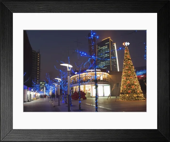 Framed Print : Christmas tree and decorations illuminated at night, Beijing, China, Asia Framed Print : Christmas tree and decorations illuminated at night, Beijing, China, Asia