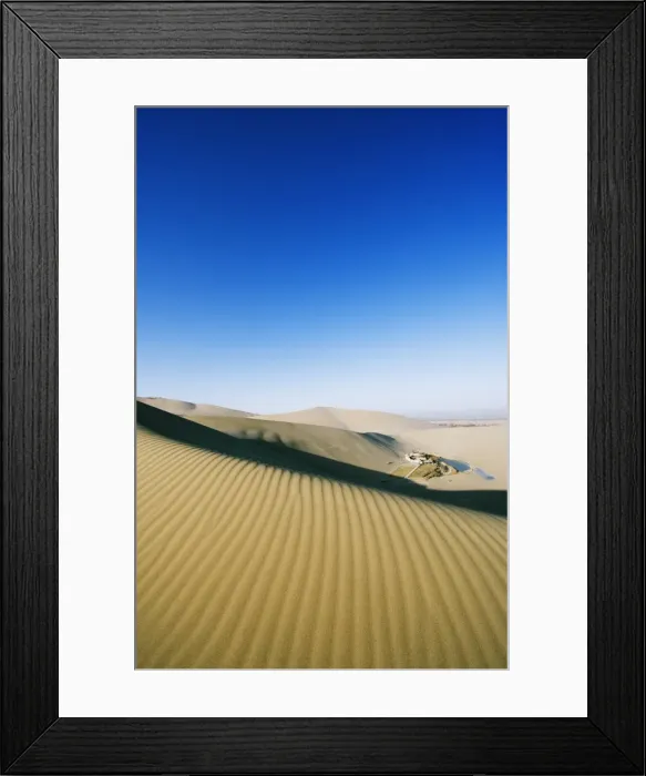 Framed Print : Ming Sha sand dunes and pavilion at Crescent Moon Lake, Dunhuang, Gansu Province Framed Print : Ming Sha sand dunes and pavilion at Crescent Moon Lake, Dunhuang, Gansu Province