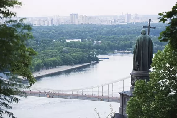 Statue of Volodymyr the Great above Dnieper River, Kiev, Ukraine, Europe