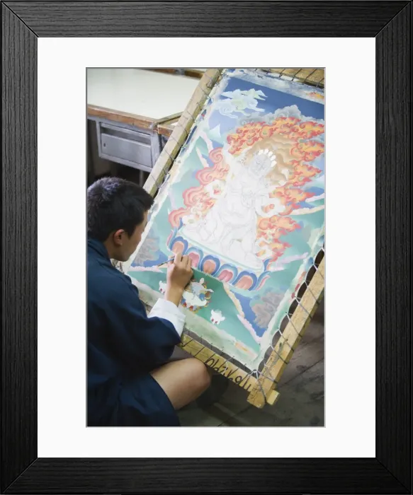 Framed Print : Thangka painter at the National Institute for Zorig Chusum Pedzoe, (Painting School) Framed Print : Thangka painter at the National Institute for Zorig Chusum Pedzoe, (Painting School)