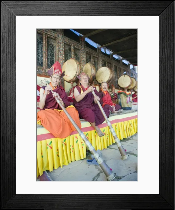 Framed Print : Monks playing horns at a Tsechu (festiva), Gangtey Gompa (Monastery), Phobjikha Valley Framed Print : Monks playing horns at a Tsechu (festiva), Gangtey Gompa (Monastery), Phobjikha Valley