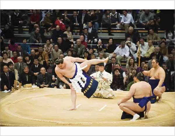 Fukuoka Sumo competition, entering the ring ceremony, Kyushu Basho, Fukuoka city