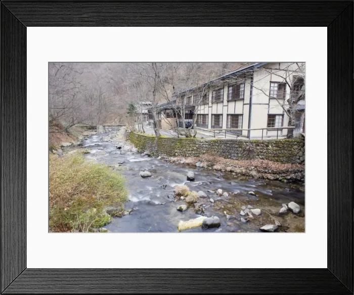 Framed Print : River flowing through Aoni Onsen hot spring resort, Aomori prefecture, Japan, Asia Framed Print : River flowing through Aoni Onsen hot spring resort, Aomori prefecture, Japan, Asia