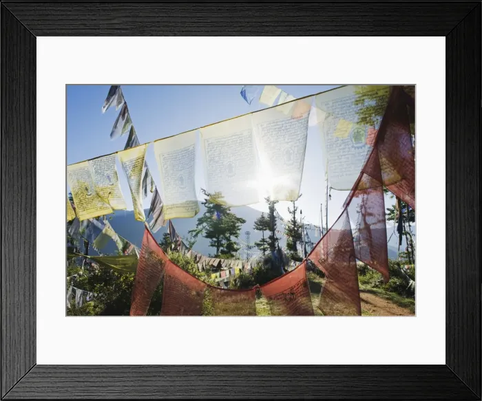 Framed Print : Prayer flags above Thimphu, Bhutan, Asia Framed Print : Prayer flags above Thimphu, Bhutan, Asia