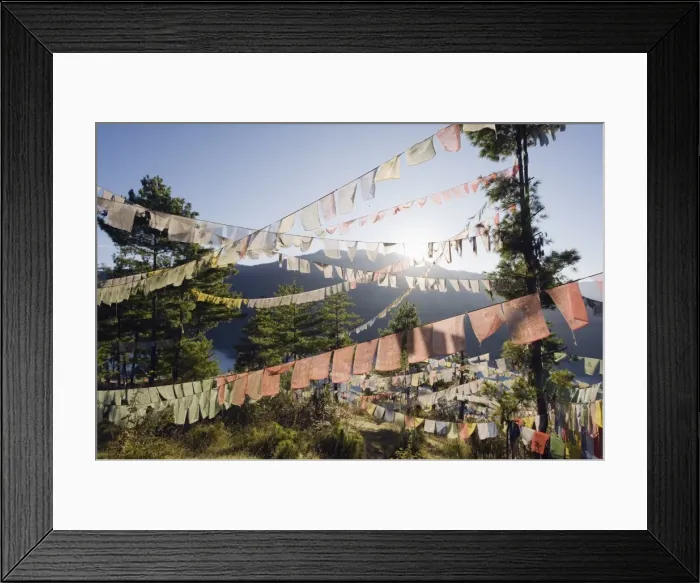 Framed Print : Prayer flags above Thimphu, Bhutan, Asia Framed Print : Prayer flags above Thimphu, Bhutan, Asia