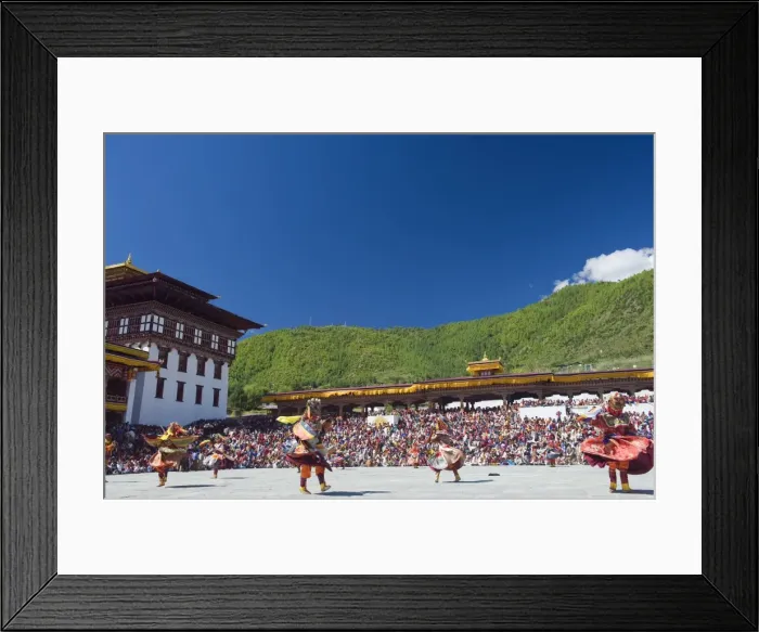Framed Print : Dancers in traditional costume, Autumn Tsechu (festival) at Trashi Chhoe Dzong Framed Print : Dancers in traditional costume, Autumn Tsechu (festival) at Trashi Chhoe Dzong
