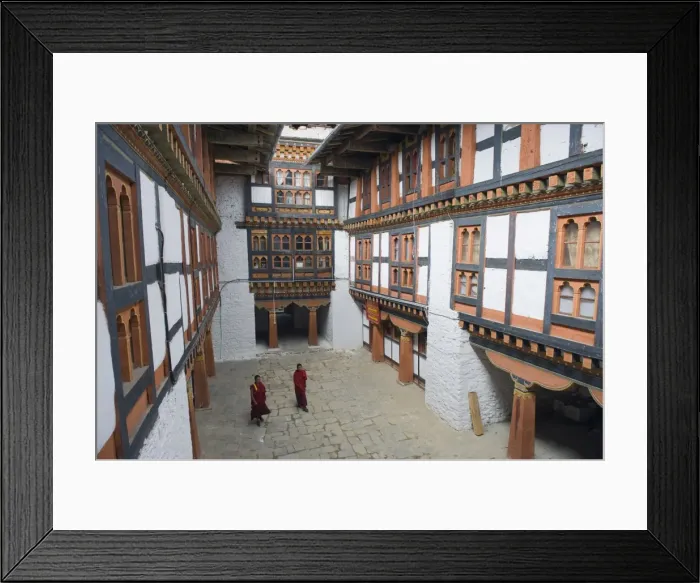 Framed Print : Monks in Jakar Dzong, Castle of the White Bird dating from 1667, Jakar