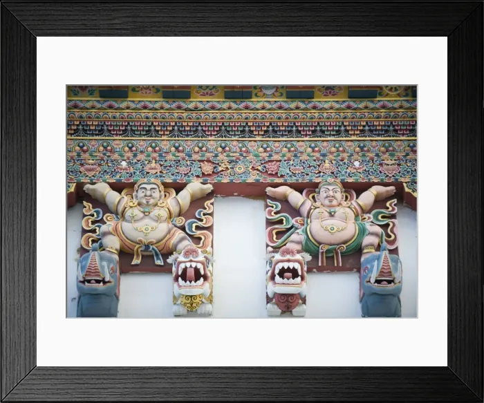 Framed Print : Painted figures on Gangtey Gompa (Monastery), Phobjikha Valley, Bhutan, Asia Framed Print : Painted figures on Gangtey Gompa (Monastery), Phobjikha Valley, Bhutan, Asia