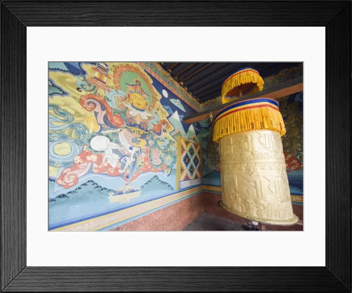 Framed Print : Wall painting and prayer wheel, Punakha Dzong dating from 1637, Punakha, Bhutan, Asia Framed Print : Wall painting and prayer wheel, Punakha Dzong dating from 1637, Punakha, Bhutan, Asia