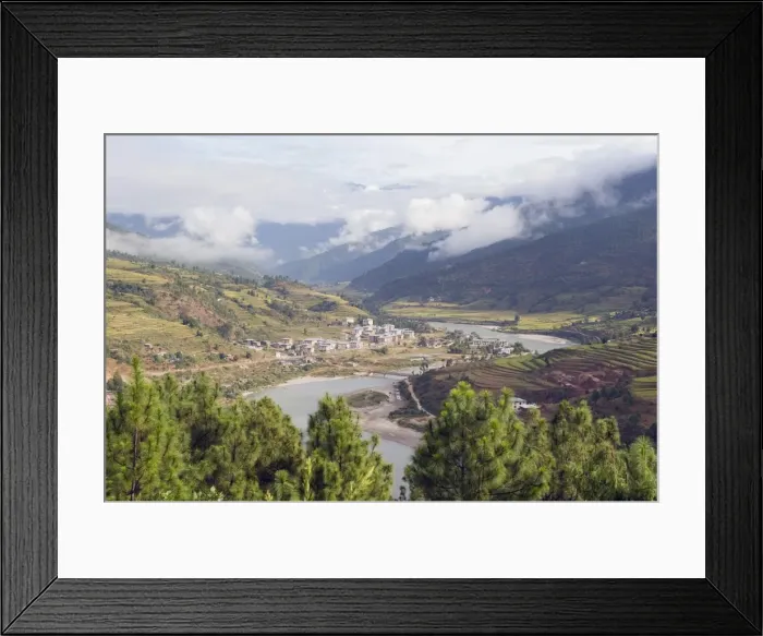 Framed Print : View overlooking valley, Punakha, Bhutan, Asia Framed Print : View overlooking valley, Punakha, Bhutan, Asia