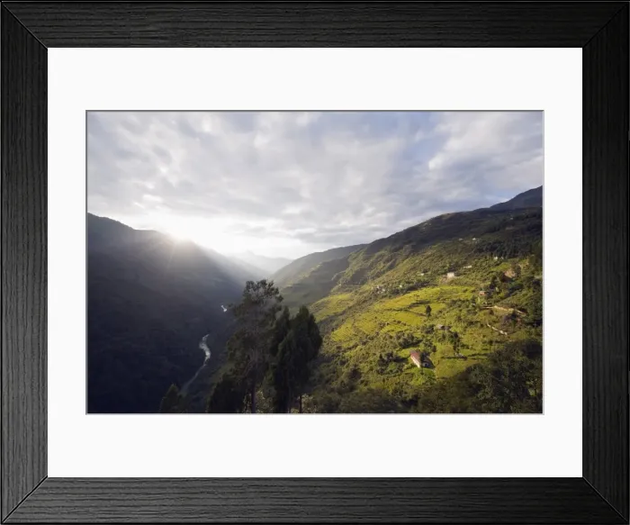 Framed Print : Sunset over Mangdee Chue river gorge, Bhutan, Himalayas, Asia Framed Print : Sunset over Mangdee Chue river gorge, Bhutan, Himalayas, Asia