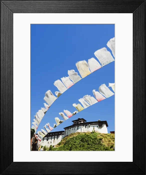 Framed Print : Prayer flags below Wangdue Phodrang Dzong, founded by the Zhabdrung in 1638, Bhutan, Asia Framed Print : Prayer flags below Wangdue Phodrang Dzong, founded by the Zhabdrung in 1638, Bhutan, Asia