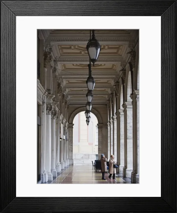 Framed Print : Columned walkway, Genoa (Genova), Liguria, Italy, Europe Framed Print : Columned walkway, Genoa (Genova), Liguria, Italy, Europe